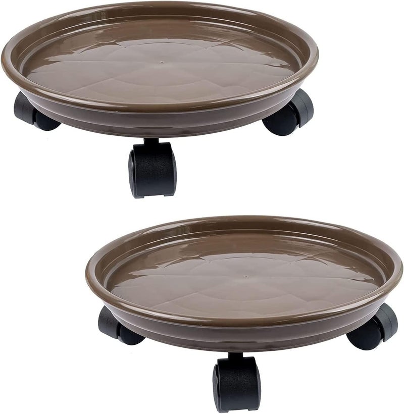 HGLCM 2Pcs Plant Caddy,Planter Pot Mover, Plant Pot Pallet Dolly Caster with Universal Wheels, Round Movable Planter Dolly Trolley Tray Pallet Outdoor Indoor Tree Flower Stand Planter (11.8 inch+2pcs+brown) - Image 1